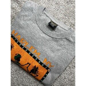 Harlem New York Graphic T-Shirt Short Sleeve Gray Up Town Tees Size XXL